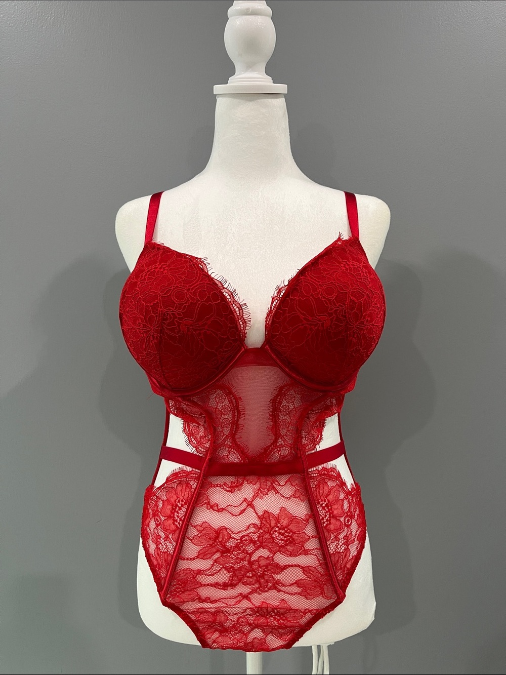 Victoria's Secret Red Lace Plunge Bodysuit